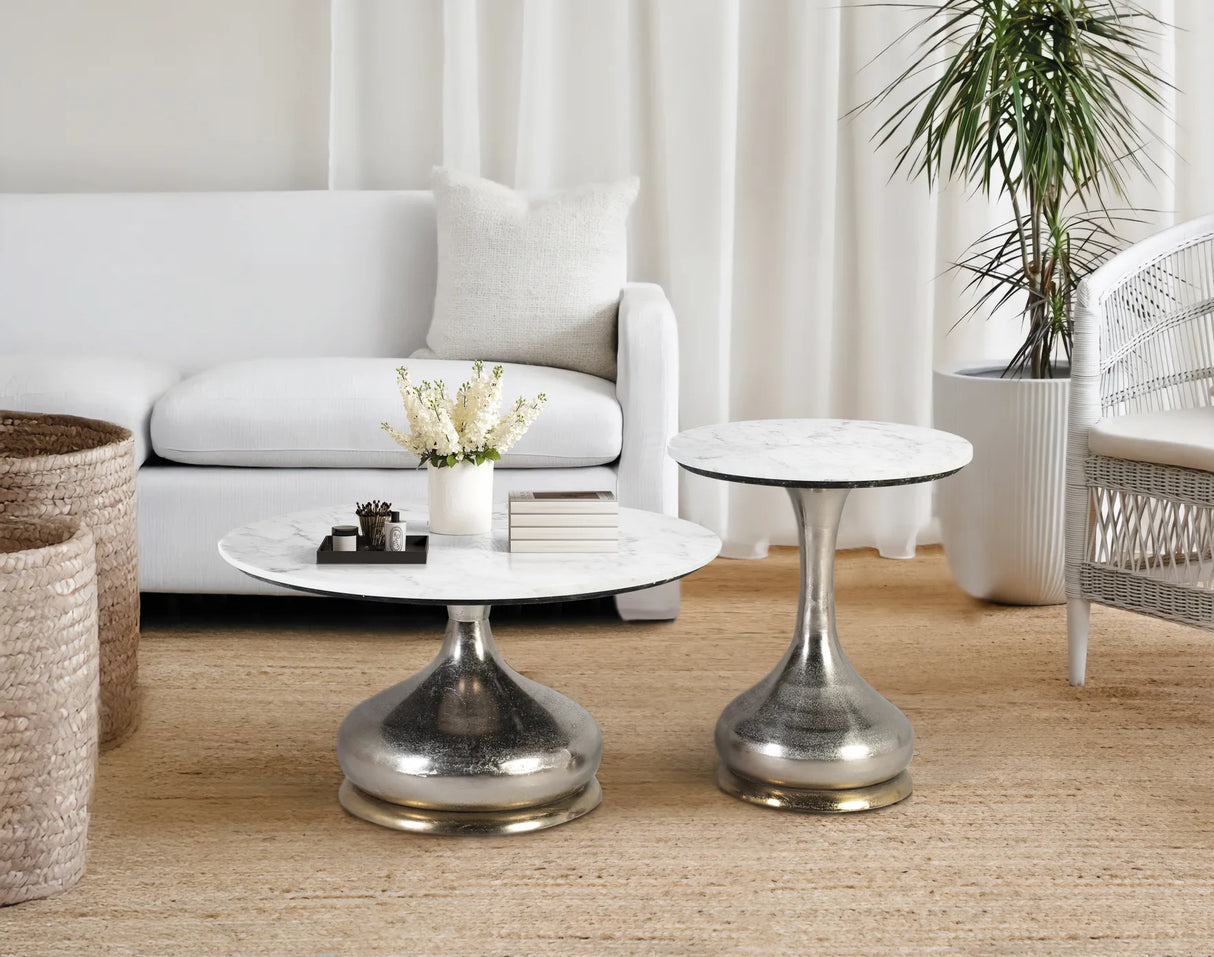 Giner and Colomer - Set Of 2 Circular Marble & Nickel Aluminum Coffee Tables
