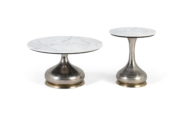 Giner and Colomer - Set Of 2 Circular Marble & Nickel Aluminum Coffee Tables
