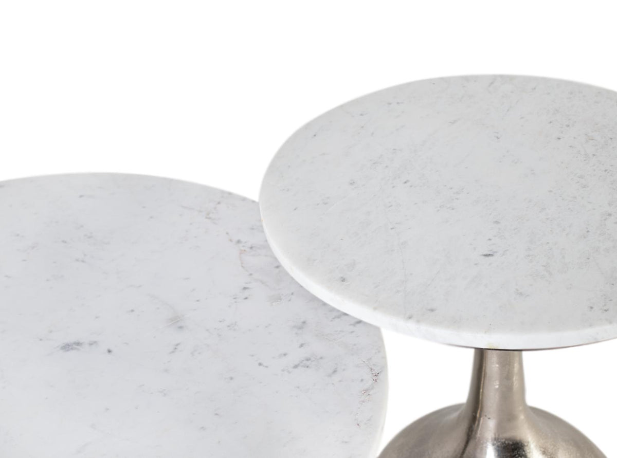 Giner and Colomer - Set Of 2 Circular Marble & Nickel Aluminum Coffee Tables