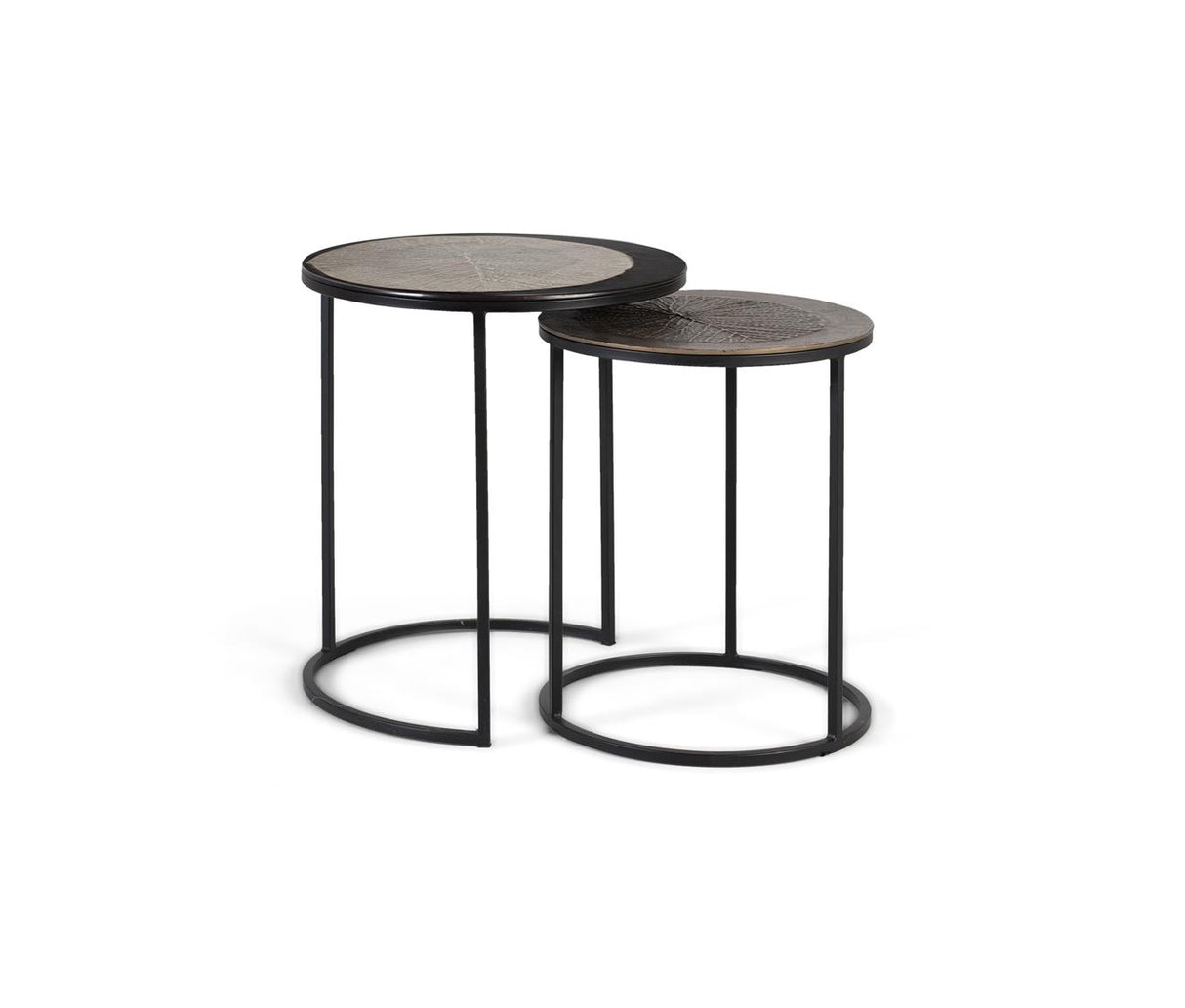 Giner and Colomer - Set Of 2 Round End Tables With Gold & Silver Leaf Relief