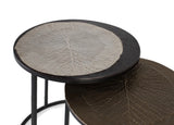 Giner and Colomer - Set Of 2 Round End Tables With Gold & Silver Leaf Relief