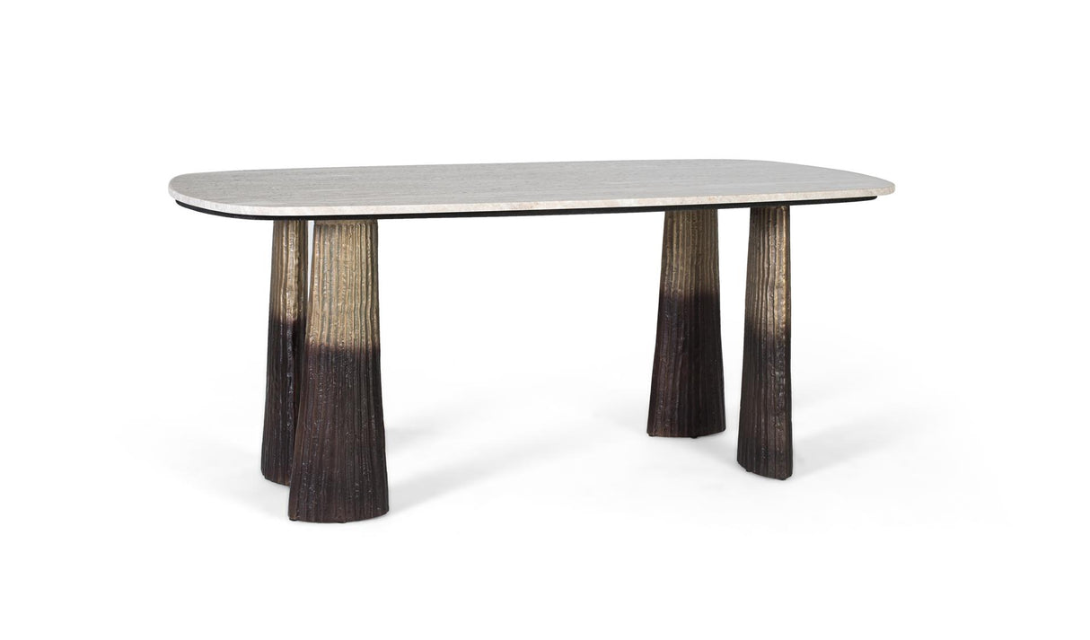 Giner and Colomer - Oval Dining Table With Beige Marble Top & Fluted Aluminum Legs