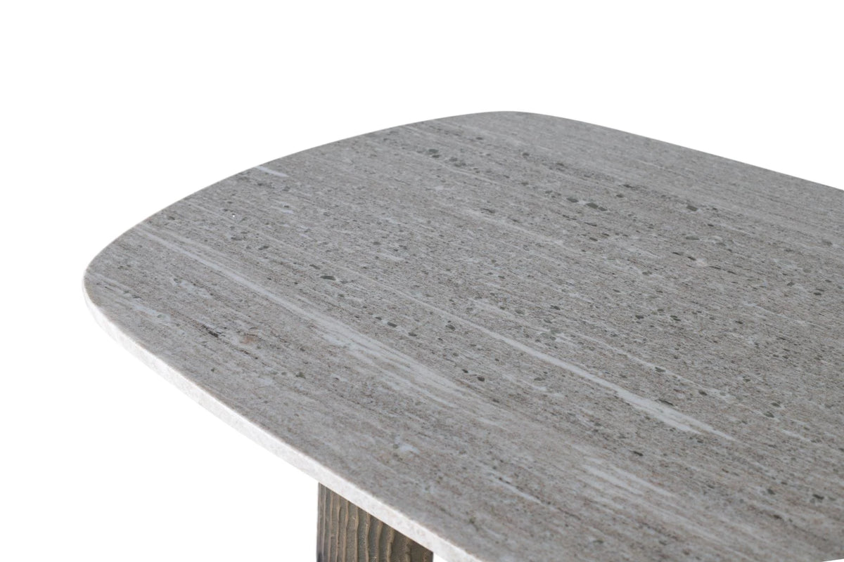 Giner and Colomer - Oval Dining Table With Beige Marble Top & Fluted Aluminum Legs