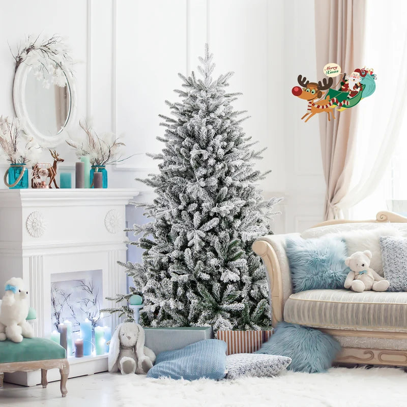 147/186 Flocked Christmas Tree with 8 Lighting Modes-M