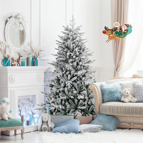 147/186 Flocked Christmas Tree with 8 Lighting Modes-M