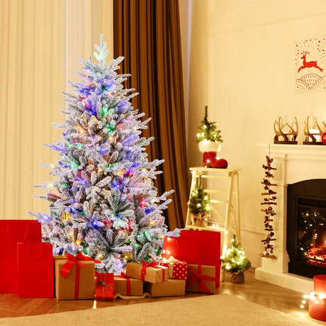 147/186 Flocked Christmas Tree with 8 Lighting Modes-M