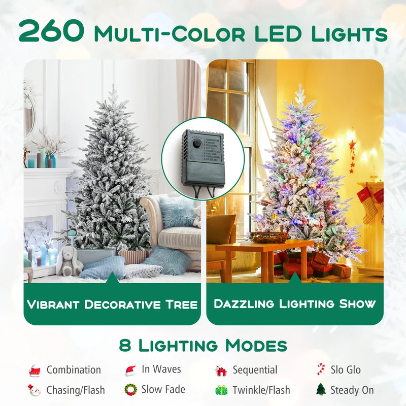 147/186 Flocked Christmas Tree with 8 Lighting Modes-M