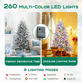 147/186 Flocked Christmas Tree with 8 Lighting Modes-M