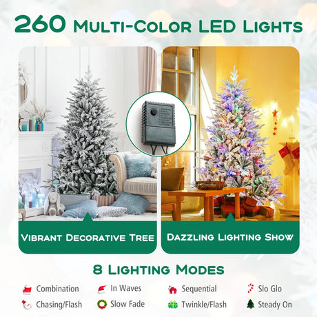 147/186 Flocked Christmas Tree with 8 Lighting Modes-M