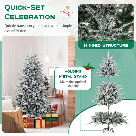 147/186 Flocked Christmas Tree with 8 Lighting Modes-M