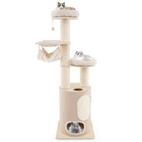 187cm Tall Wooden Cat Tower Tree with Sisal and Washable Cushions-Natural