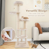 187cm Tall Wooden Cat Tower Tree with Sisal and Washable Cushions-Natural