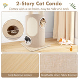 187cm Tall Wooden Cat Tower Tree with Sisal and Washable Cushions-Natural