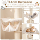 187cm Tall Wooden Cat Tower Tree with Sisal and Washable Cushions-Natural