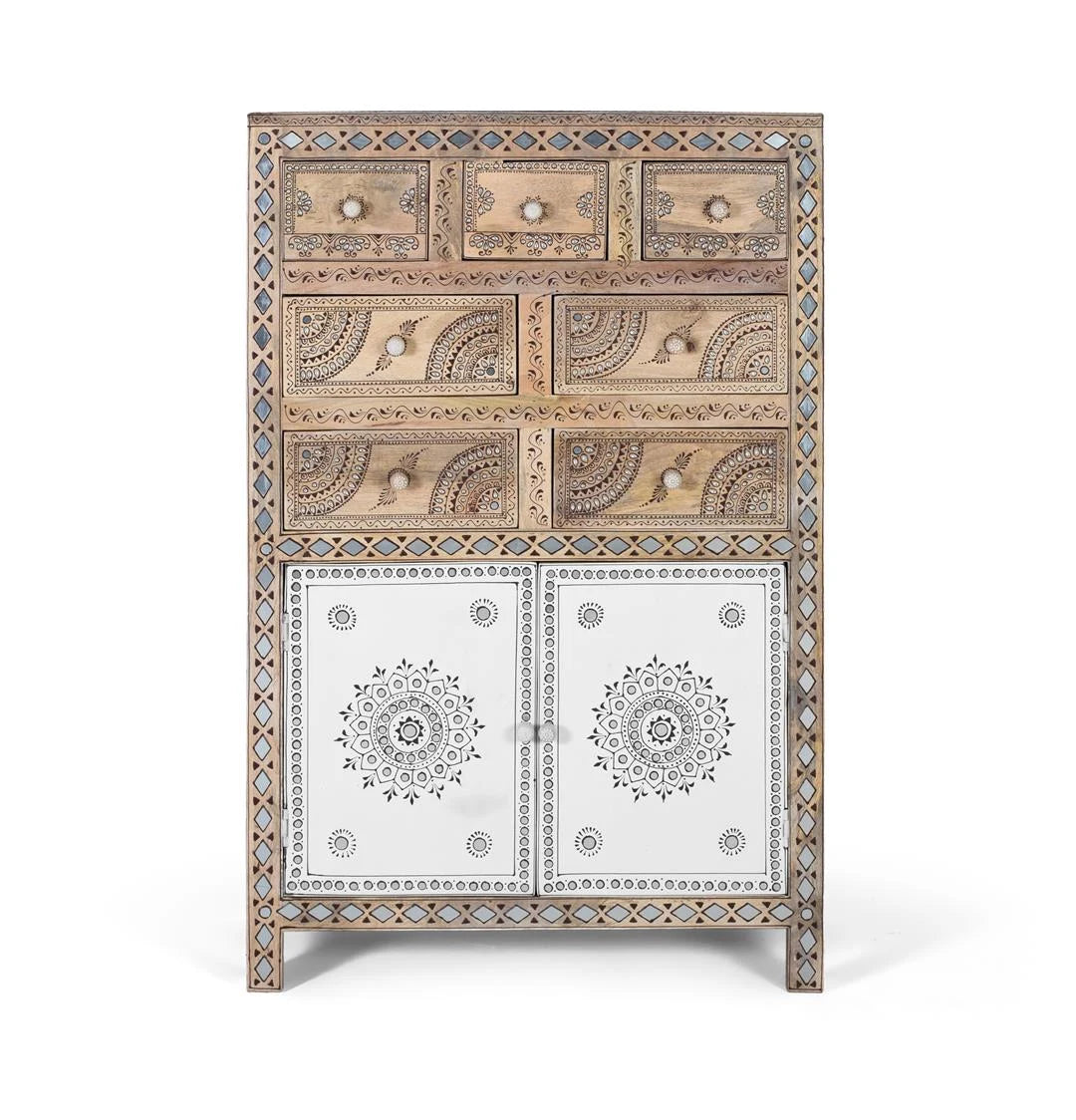 Giner and Colomer - Tall Mango & MDF Sideboard (7 Drawers, 2 Doors, Hand-Painted)