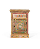 Giner and Colomer - Mango Wood Bedside Table (1 Drawer, 1 Door) With Hand-Painted Details