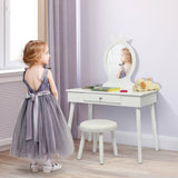 Vanity Makeup Table Set with Real Mirror for Little Girls White