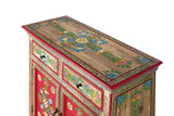 Giner and Colomer - Mango Wood Sideboard (2 Doors, 2 Drawers) With Hand-Painted Floral Accents