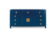 Giner and Colomer - Zen-Style Sideboard In Distressed Blue Lacquer With Antique Gold Hardware