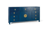 Giner and Colomer - Zen-Style Sideboard In Distressed Blue Lacquer With Antique Gold Hardware