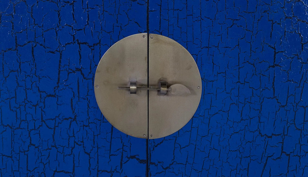 Giner and Colomer - Zen-Style Sideboard In Distressed Blue Lacquer With Antique Gold Hardware