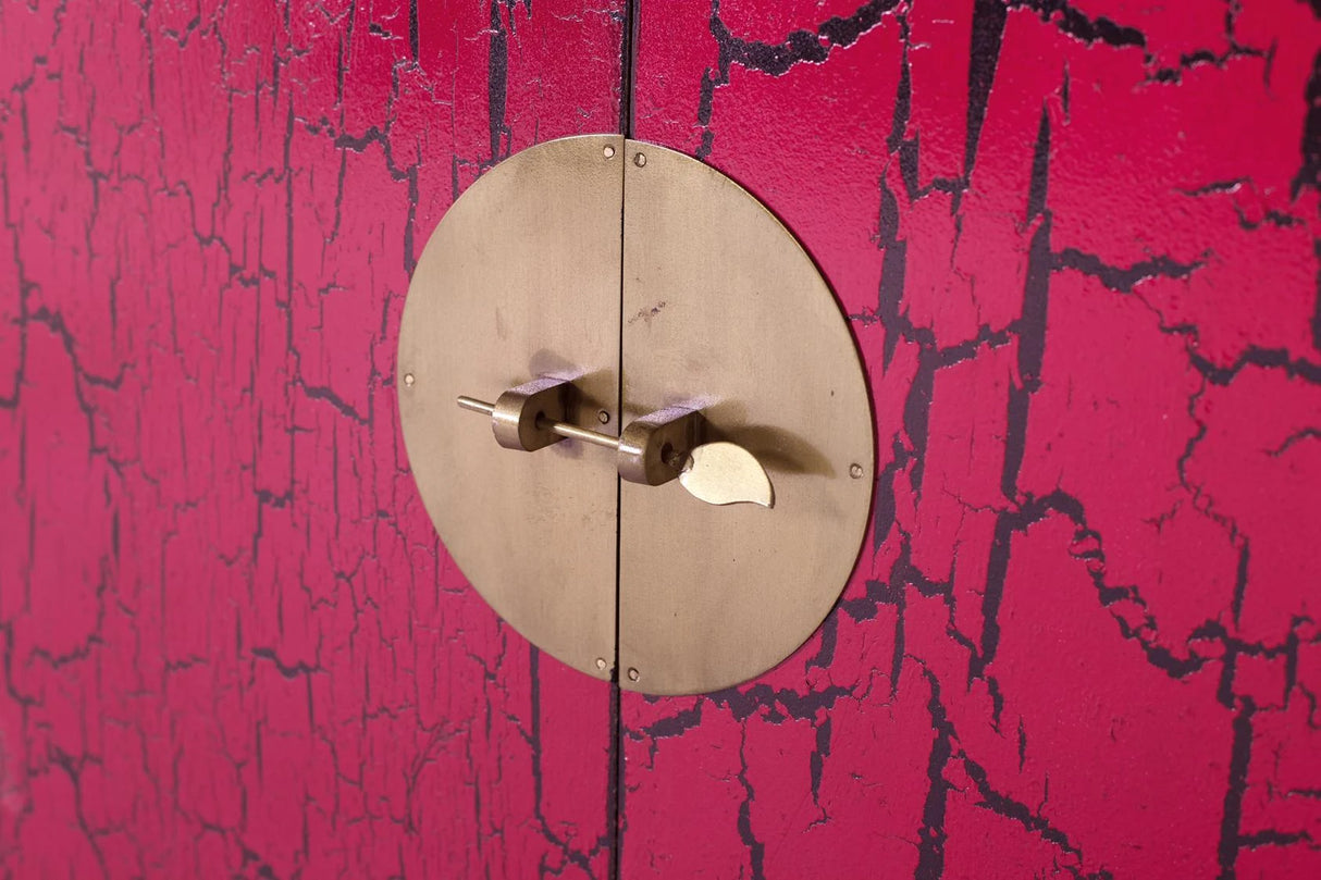 Giner and Colomer - Japanese-Style Sideboard In Distressed Blue Lacquer & Antique Gold Hardware