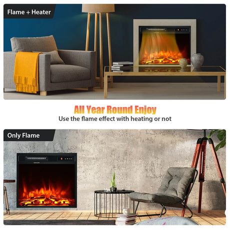 18"/45cm Electric Fireplace 1500W with Remote Control and Adjustable Flame