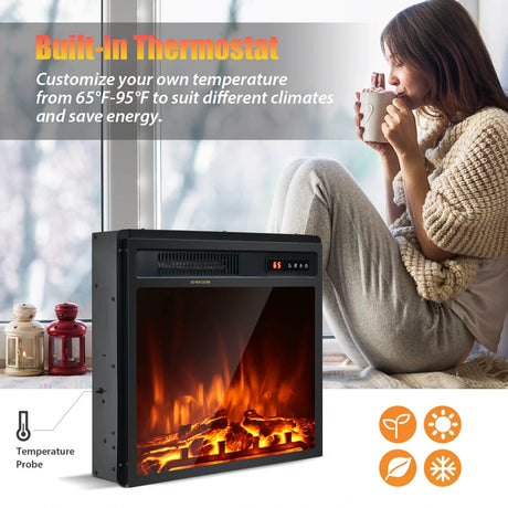 18"/45cm Electric Fireplace 1500W with Remote Control and Adjustable Flame