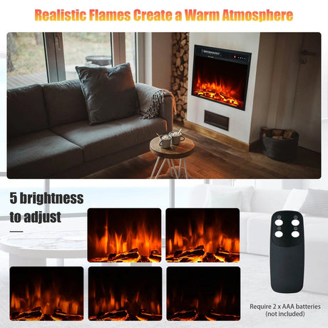 18"/45cm Electric Fireplace 1500W with Remote Control and Adjustable Flame