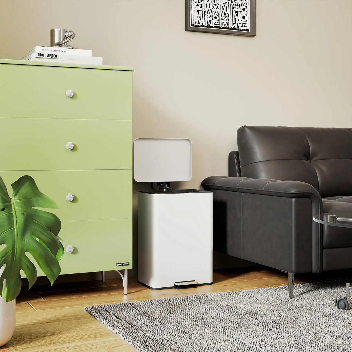 HOMCOM 20L Kitchen Bin with Soft-Close Lid and Stay-Open Function, Pedal Bin with Removable Inner Bucket for Kitchen, Office, Home, Cream