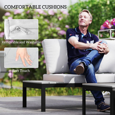 Outsunny Four-Piece Garden Corner Sofa Set with 2 Loveseats and 2 Coffee Tables - Grey