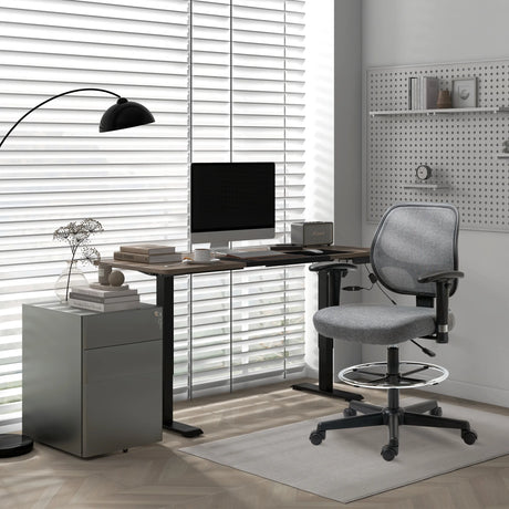 Vinsetto Drafting Chair, Fabric Office Chair, Ergonomic Painting Chair with Height Armrest Adjustable and Foot Ring, 360 Swivel Stool Chair for Standing Desk, Grey