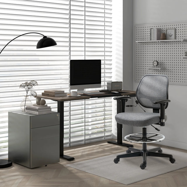 Vinsetto Drafting Chair, Fabric Office Chair, Ergonomic Painting Chair with Height Armrest Adjustable and Foot Ring, 360 Swivel Stool Chair for Standing Desk, Grey