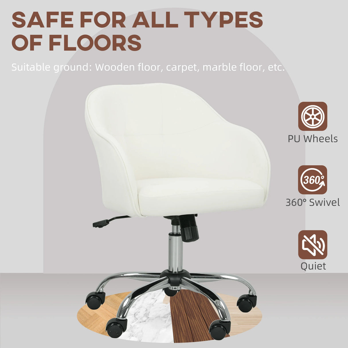 HOMCOM 46-56 cm Velvet-feel Office Chair - Cream