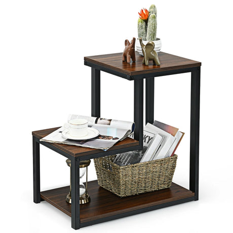 3-Tier Sofa Side Table Night Stand-Brown