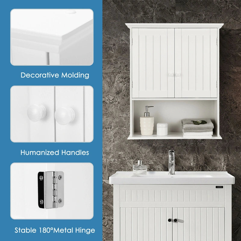 Multi-Purpose Wall Cabinet Storage with 2-Door for Bathroom White