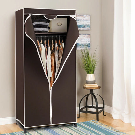 Single Canvas Wardrobe with Dust-proof Cover-Coffee