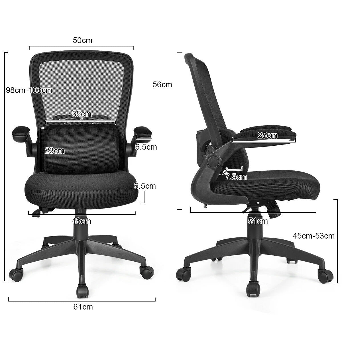 Lightweight Mesh Office Chair with Lumbar Support-Black