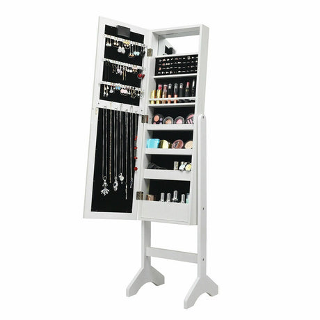 Standing Jewelry Armoire with 18 LED Lights & Mirror