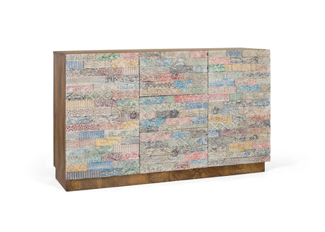 Giner and Colomer - Solid Wood Sideboard (2 Doors, 3 Multicolored Drawers, Hand-Carved)