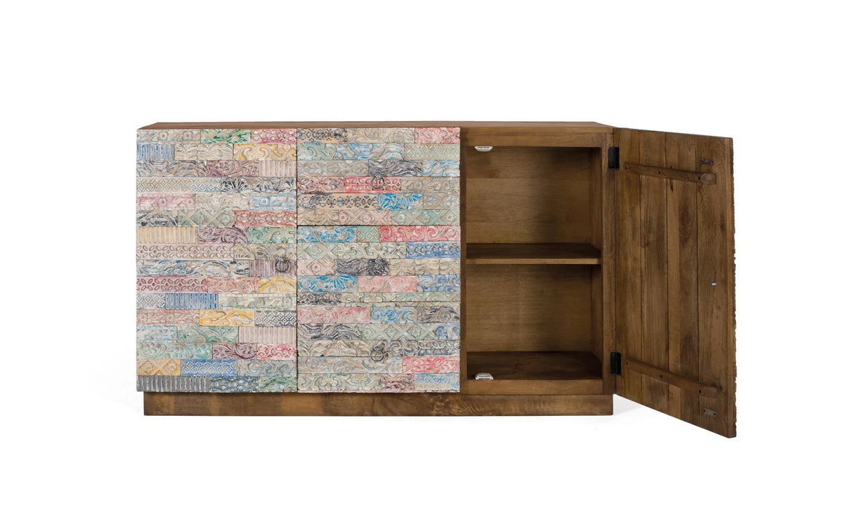 Giner and Colomer - Solid Wood Sideboard (2 Doors, 3 Multicolored Drawers, Hand-Carved)
