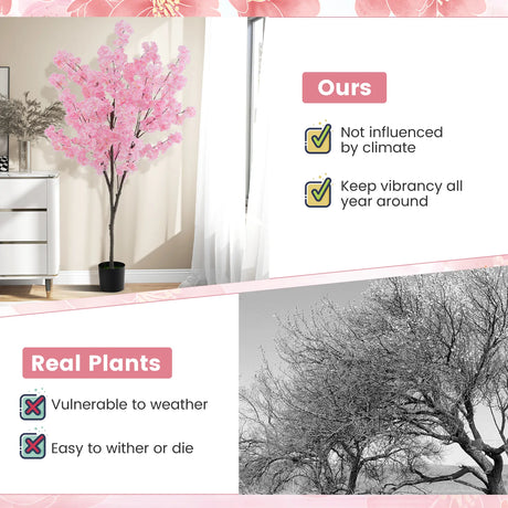 6.5 FT Tall Artificial Cherry Blossom Tree with 1170 Pink Flowers
