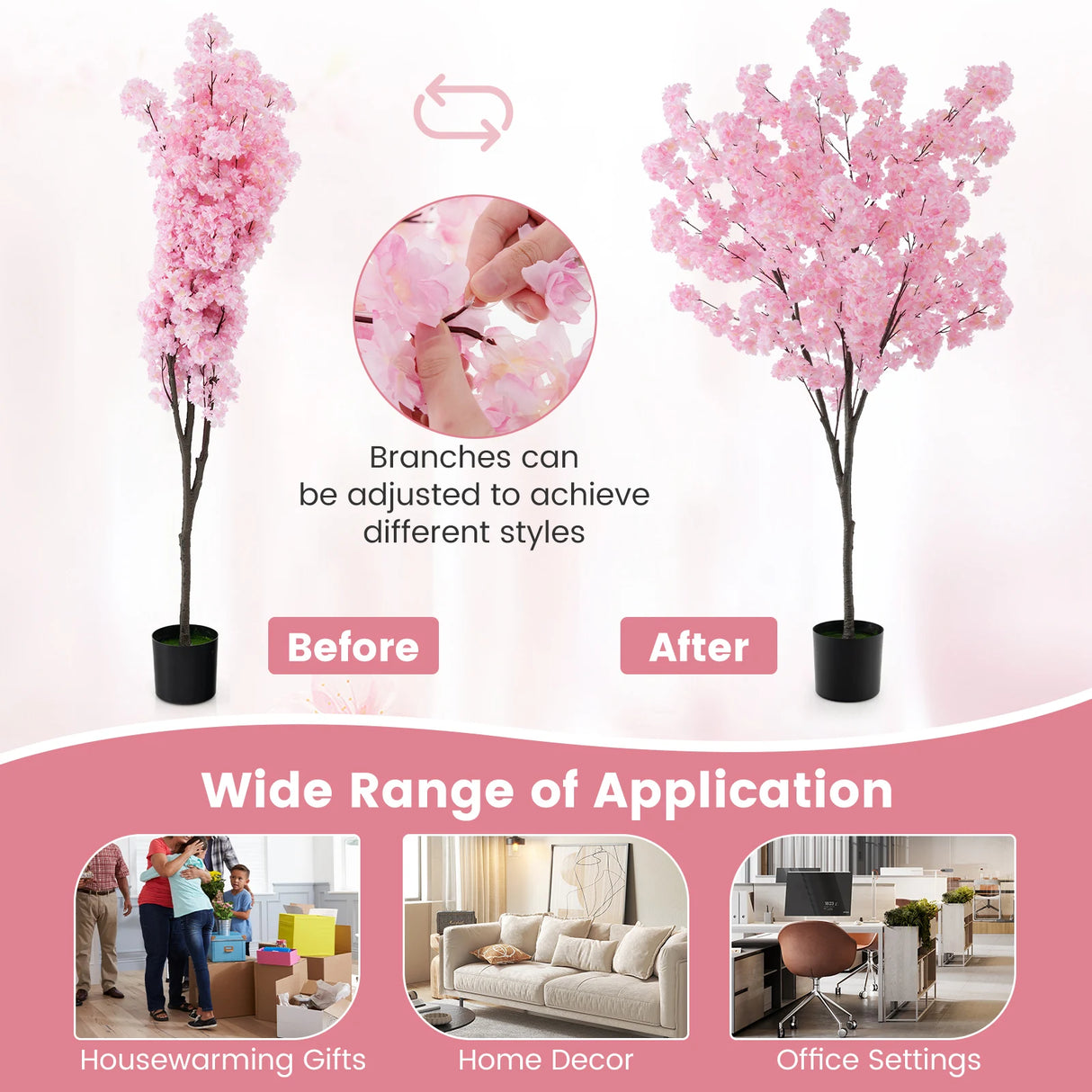 6.5 FT Tall Artificial Cherry Blossom Tree with 1170 Pink Flowers