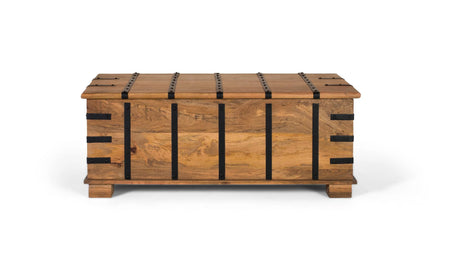 Giner and Colomer - Mango Wood Trunk Table With Iron Strips (Top Opening)