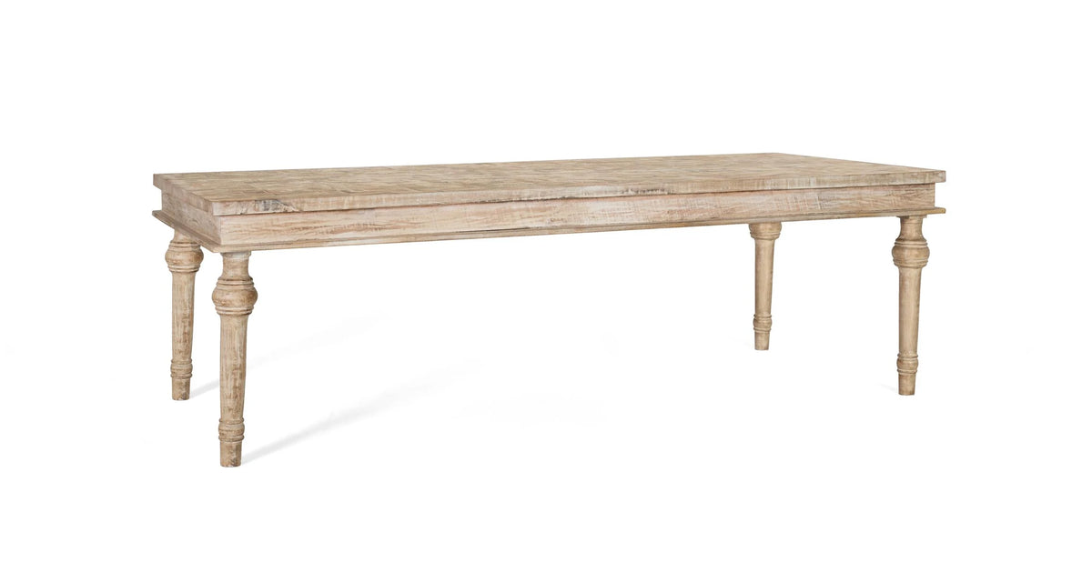 Giner and Colomer - White Patina Mango Wood Dining Table With Carved Geometric Top (240 cm)