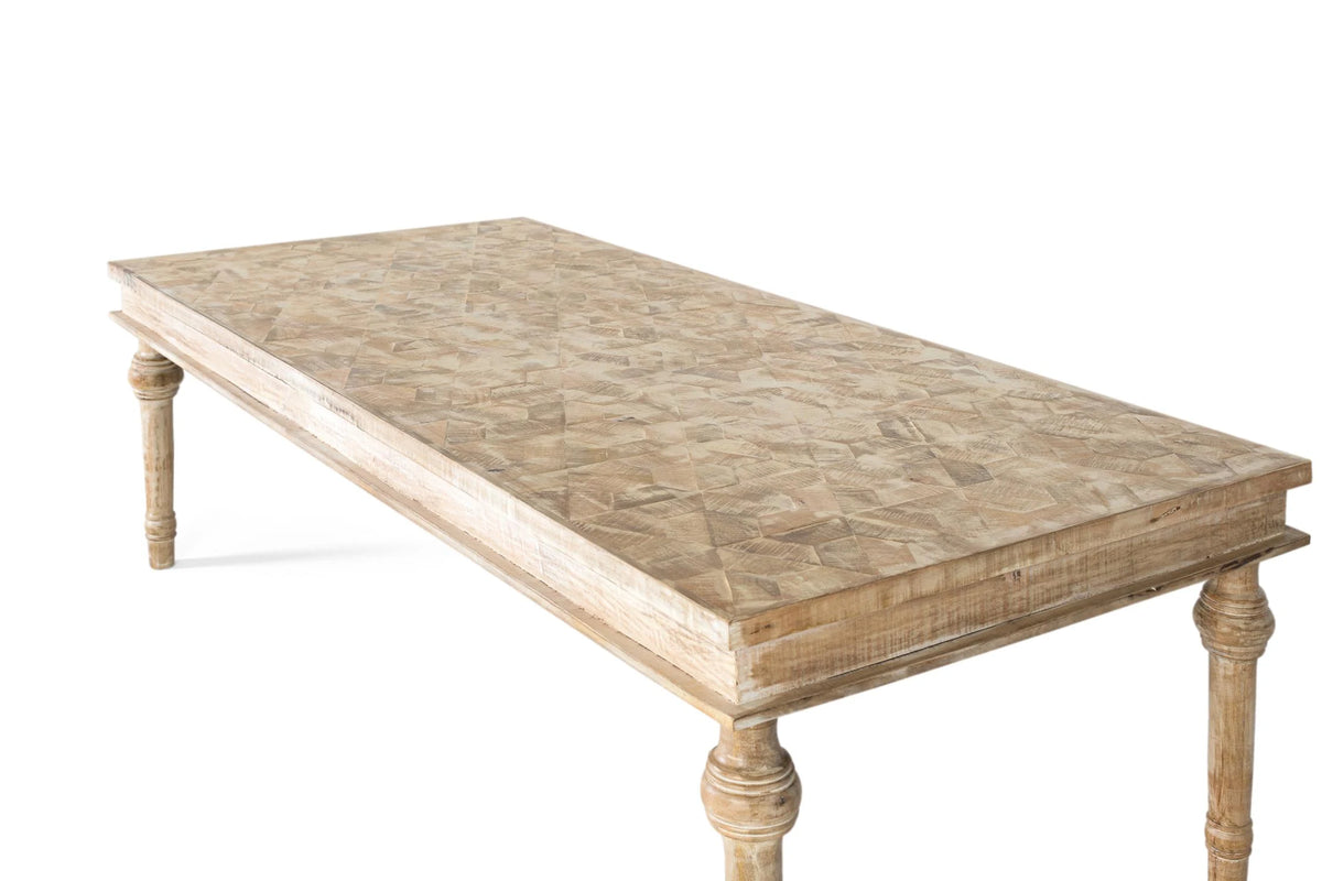 Giner and Colomer - White Patina Mango Wood Dining Table With Carved Geometric Top (200 cm)