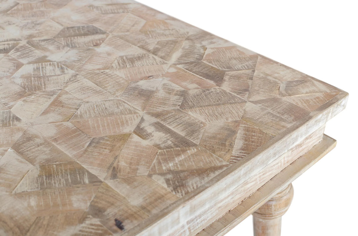 Giner and Colomer - White Patina Mango Wood Dining Table With Carved Geometric Top (200 cm)