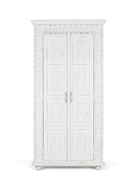 Giner and Colomer - Distressed White Mango Wood Wardrobe With Golden Details
