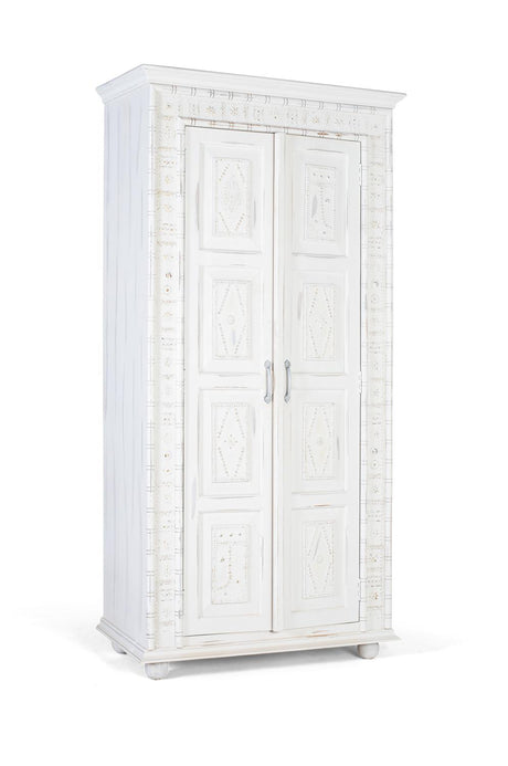 Giner and Colomer - Distressed White Mango Wood Wardrobe With Golden Details