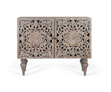 Giner and Colomer - Hand-Carved Mango Wood Sideboard (2 Doors, Turned Legs, Grey Pickled)